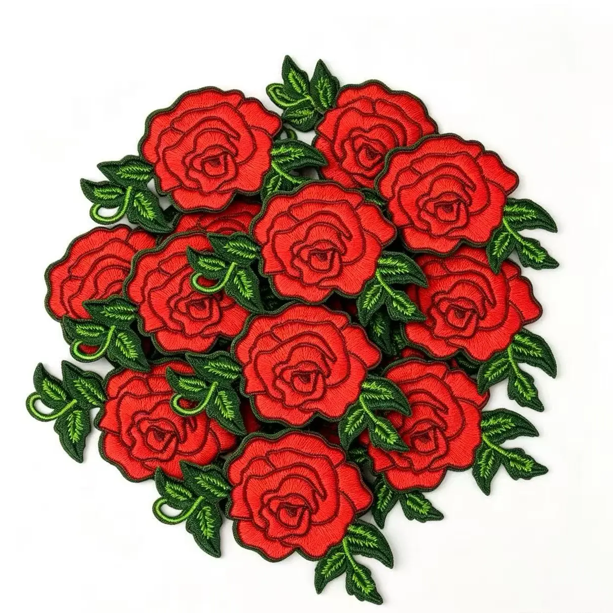 10 Pcs Rose Pattern Heat-On Fabric Patches - Secure Iron-On Embroidered Sets, DIY Heart Patches for Sewing, Clothing Decor, Jackets