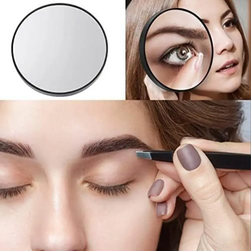 Vacuum-Attached Round Magnifying Makeup Mirror, 50x Lens with Tweezers Set, 3.5 Inch Mirror Size, Portable Vanity Mirror, Ideal for Home & Travel Makeup