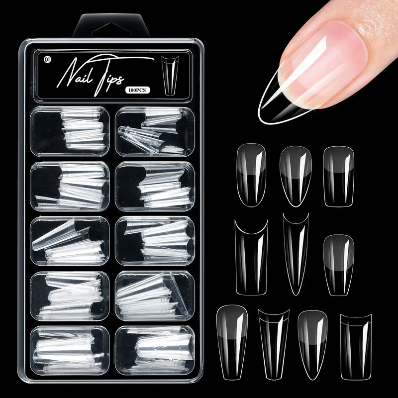 Matte nail tips, no filing required, 100-piece box, dual-use for full and half nail extensions, nail application set, Nail Art Supplies