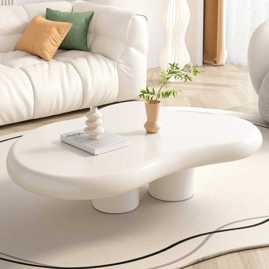Cloud Coffee Table, Modern White Tea Table with 4 Sturdy Legs, Cute Irregular Wood End Table for Living Room, Minimalist Organic Shaped Center Table, Aesthetic Home Decor, Cream White Cloud Coffee Table, Modern White Tea Table with 4 Sturdy Legs, Cute Irregular Wood End Table for Living Room, Minimalist Organic Shaped Center Table, Aesthetic Home Decor, Cream White