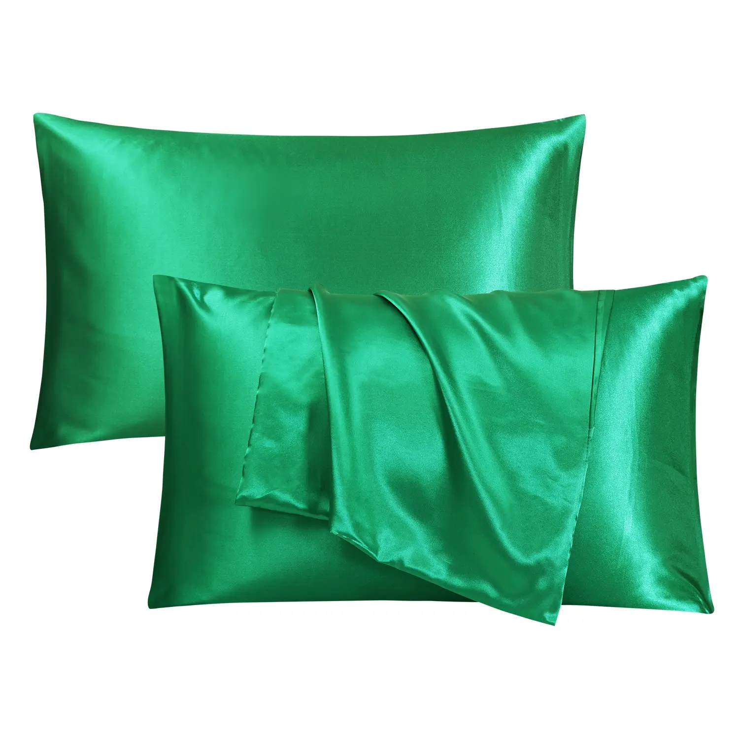2/4-Pack Solid Emerald Green Luxury Imitation Silk Pillowcases - Summer Silky Cooling Satin Fabric, Mulberry Silk-Like Touch, Gentle on Skin, Envelope Closure, Wrinkle Resistant Beauty Sleep Bedding, Perfect Gift for Men & Women (No Filler)