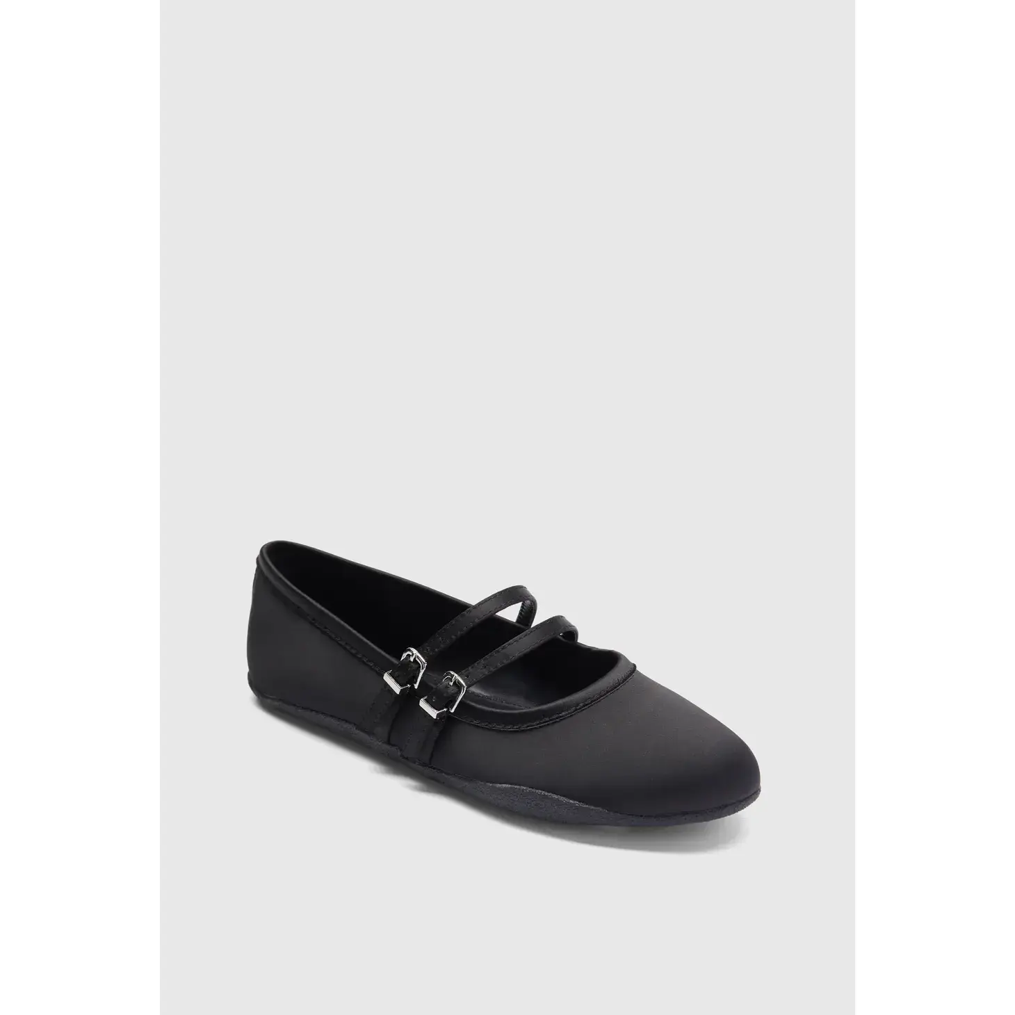 JUST FAB Women's Glossy Satin Mary Jane Flats - Classic Mary Jane Silhouette, Adjustable Dual Buckle Straps, Slip-On, Non-Slip, Lightweight Office Wear Shoes for Daily Commute