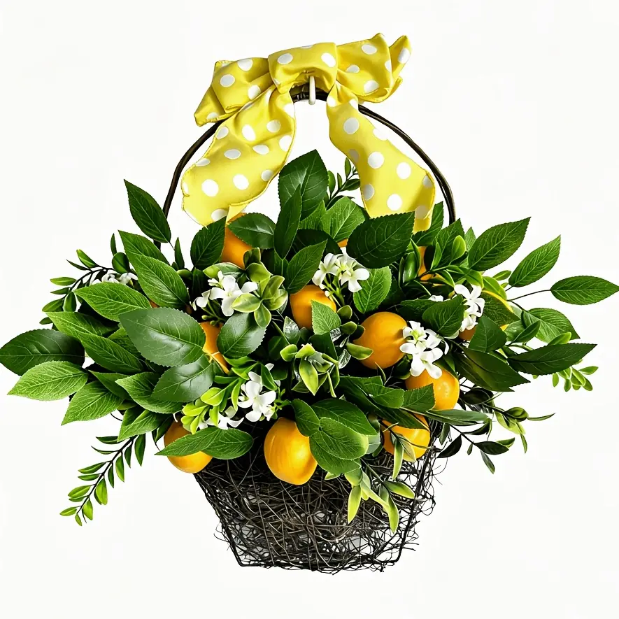 20-Inch Durable Artificial Lemon Wreath with Eucalyptus Leaves & Realistic Lemons - UV-Resistant, Reusable, for Indoor-Outdoor Front Door, Home Decor; Ideal for Back to School, Daily, Anniversary, Birthday Use, Engagement