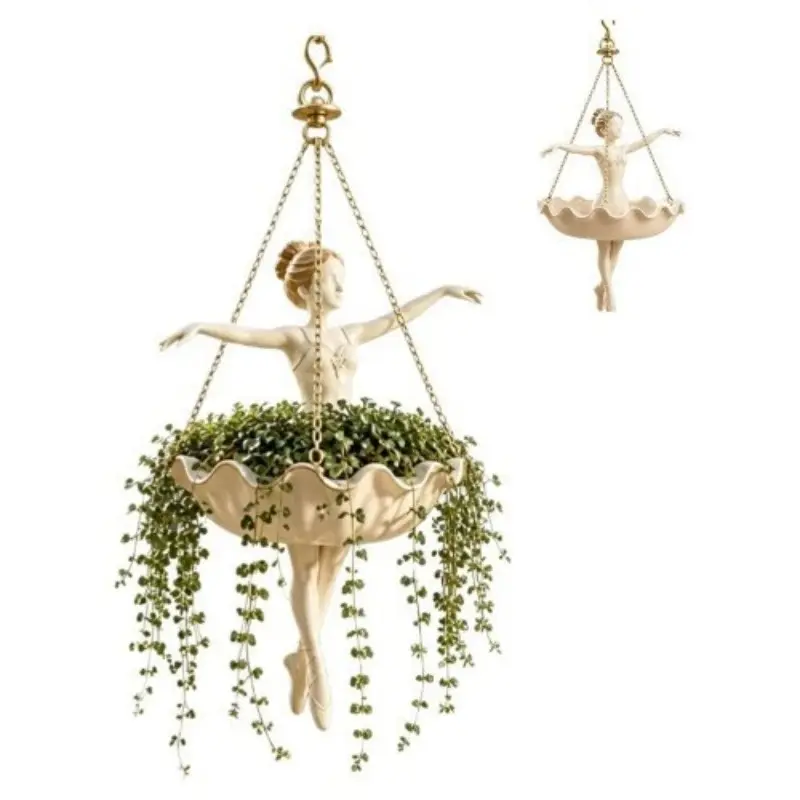 Ballet Dancer Hanging Planter, New Design Floral Pot for Girls, Decorative Flowerpot, Stylish Wall Mounted Plant Holder, Resin Flower Pot