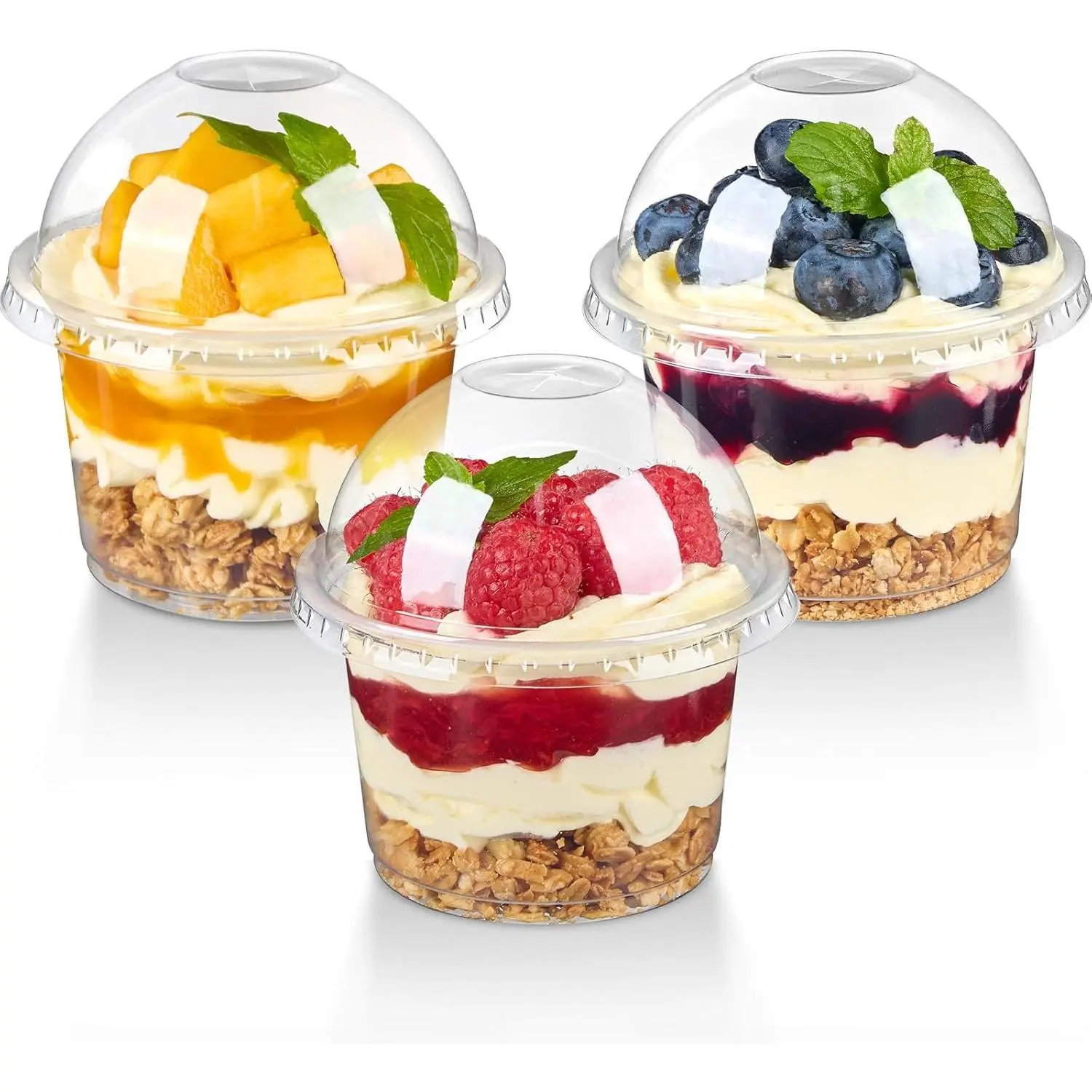50-Pack 8oz Disposable Dessert Cups with Dome Lids, Individual Serving Cups for Fruit, Cake, Pudding (Home & Festive Party Disposable Tableware)