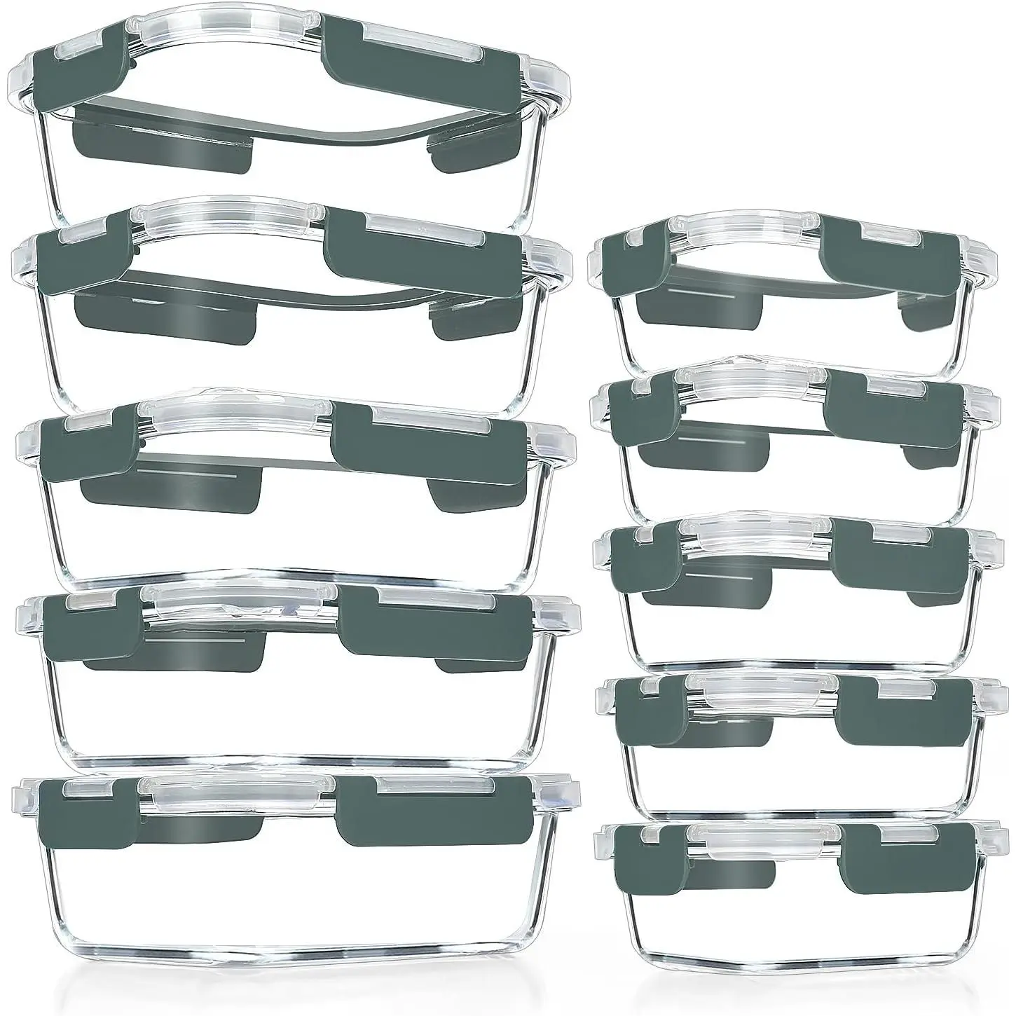 10 Pack Glass Meal Prep Containers, Airtight Glass Lunch Containers, Stackable Glass Food Storage Containers Set with Lids,Exclusive of BPA,for Microwave, Oven, Freezer & Dishwasher,Grey