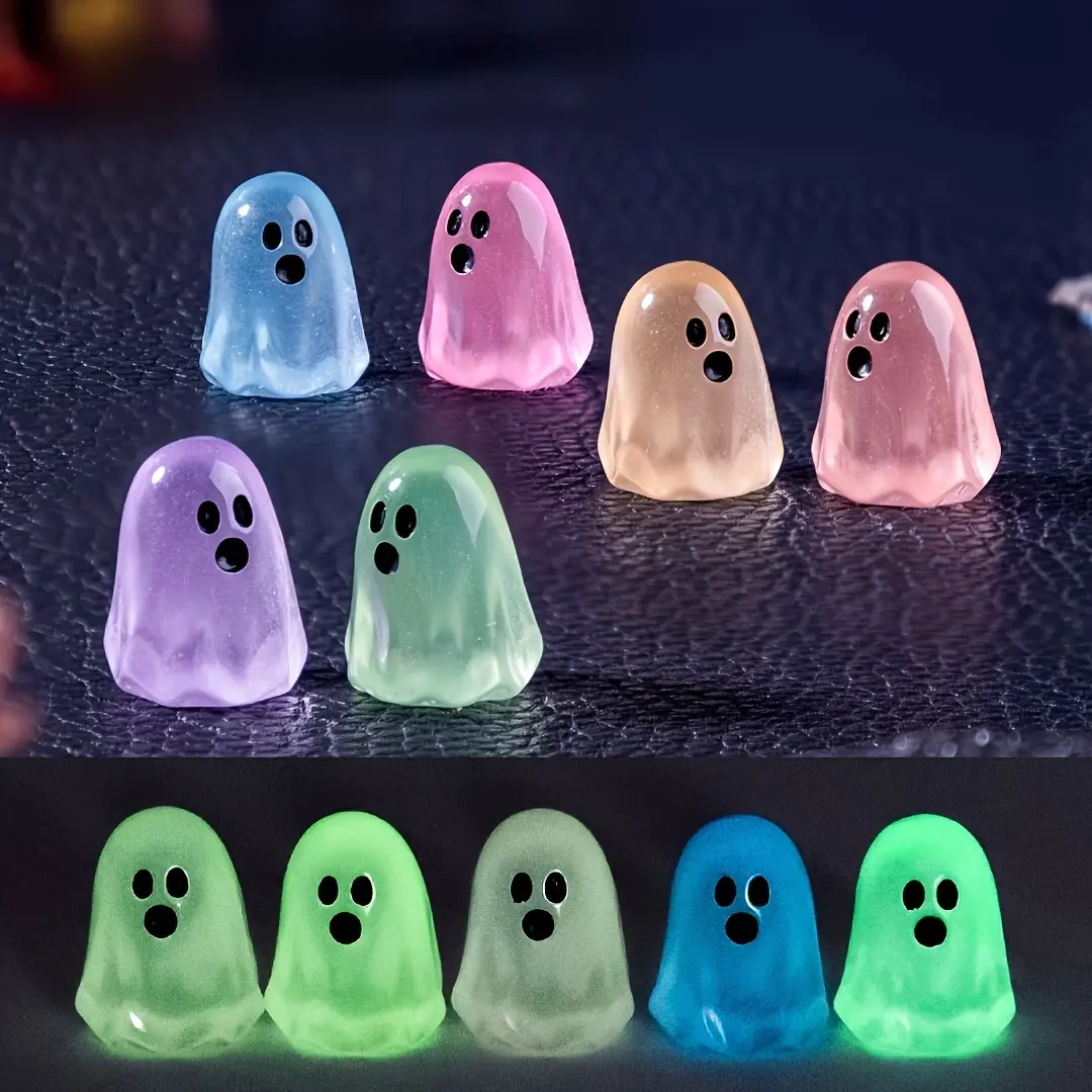 20/40 Pack Glow-In-Dark Mini Spooky Ghosts, Cute Resin Halloween Decorations, Party Decoration Supplies, Battery-Free DIY Hanging Ornaments, Micro Landscape Horror Scene Props, Festive Decoration