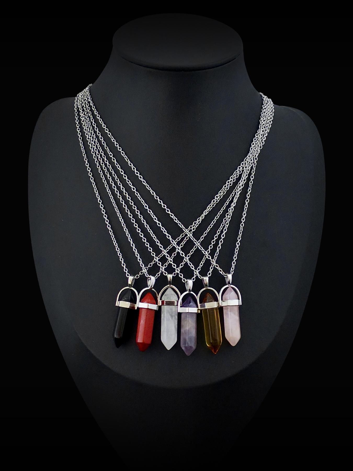 Natural Crystal Necklace Set, 6 Pcs/set Wish Card Necklace, Fashion Pendant Necklace for Women & Men, Trendy All-match & Exquisite Jewelry for Birthday Gift, Gifts for Girlfriend, Amethyst Crystal, Natural Healing Crystal