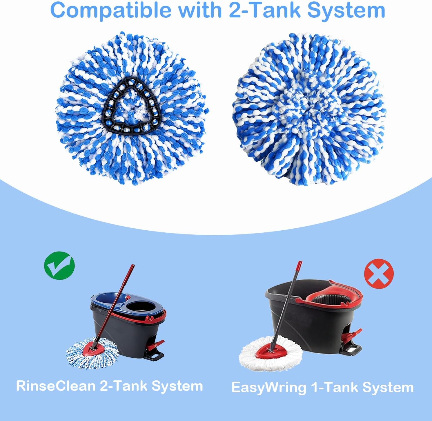 Spin Mop  Replacement Compatible with RinseClean 2-Tanks System Mops Heads Refills, 6 Pack Microfiber Deep Clean Triangle Replacements Pads, Machine Washable