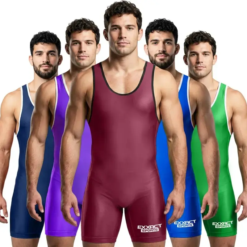 Men's Plain Maroon Durable Lycra Spandex High-Stretch Slim-Fit Performance Singlet for Wrestling Lifting Gym Activewear