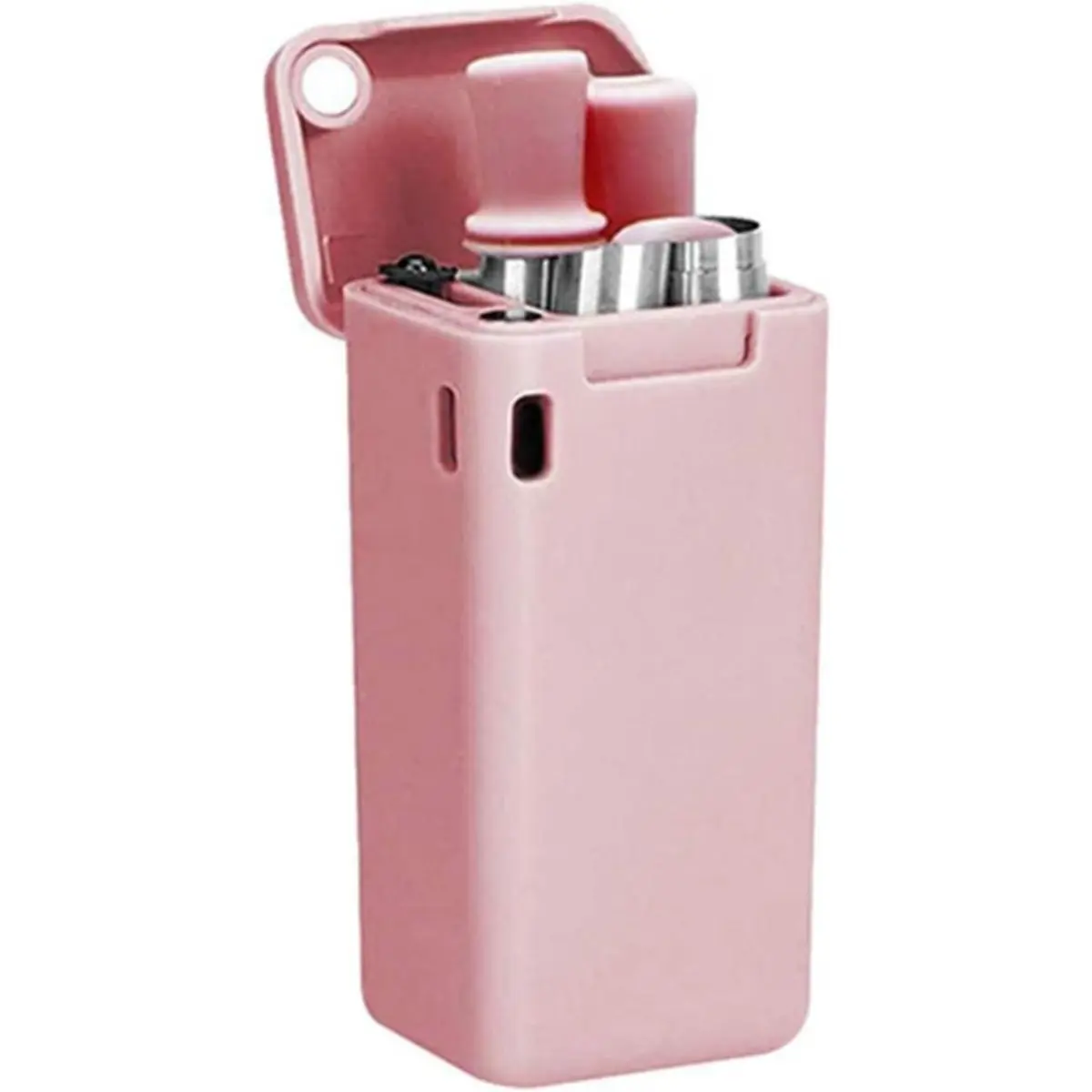 Foldable Straw with Storage Box, Reusable Folding Stainless Steel Straw, Portable Collapsible Beverage Utensil Set with Silicone Tip and Cleaner Brush for Travel Home Work (pink)
