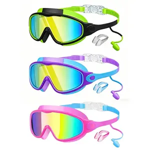 3-Pack Kids Swimming Goggles, Pool Goggles, Anti-Fog UV Protection, Large Frame Wide Vision, Adjustable Comfort Fit, Ages 3-15, Outdoor Sports #GLOBAL PICKS