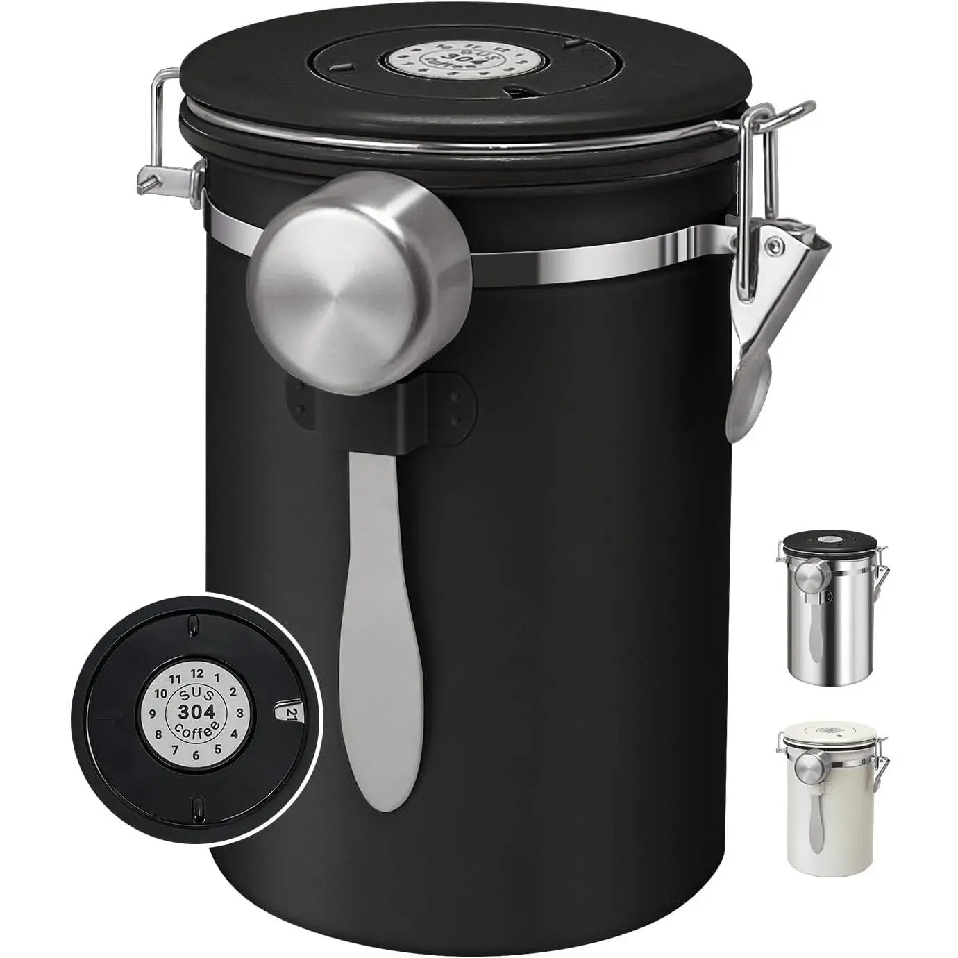 1.8L Airtight Seal Vacuum Coffee Canister - Stainless Steel Storage Container with Scoop, Freshness Lock for Coffee Beans, Grounds, Tea, Kitchen, Utensils
