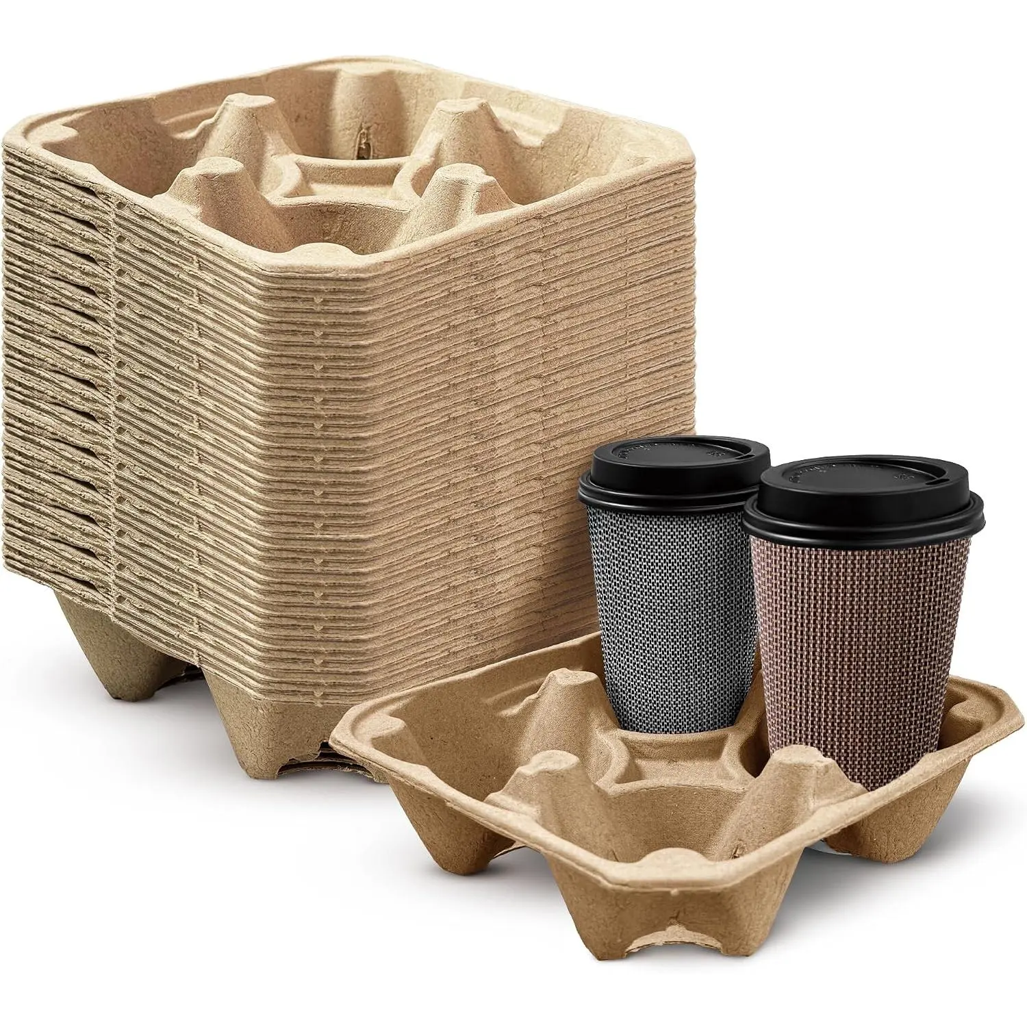 4 Cup Disposable Drink Carrier Trays,Pulp Fiber Cup Holders for Coffee