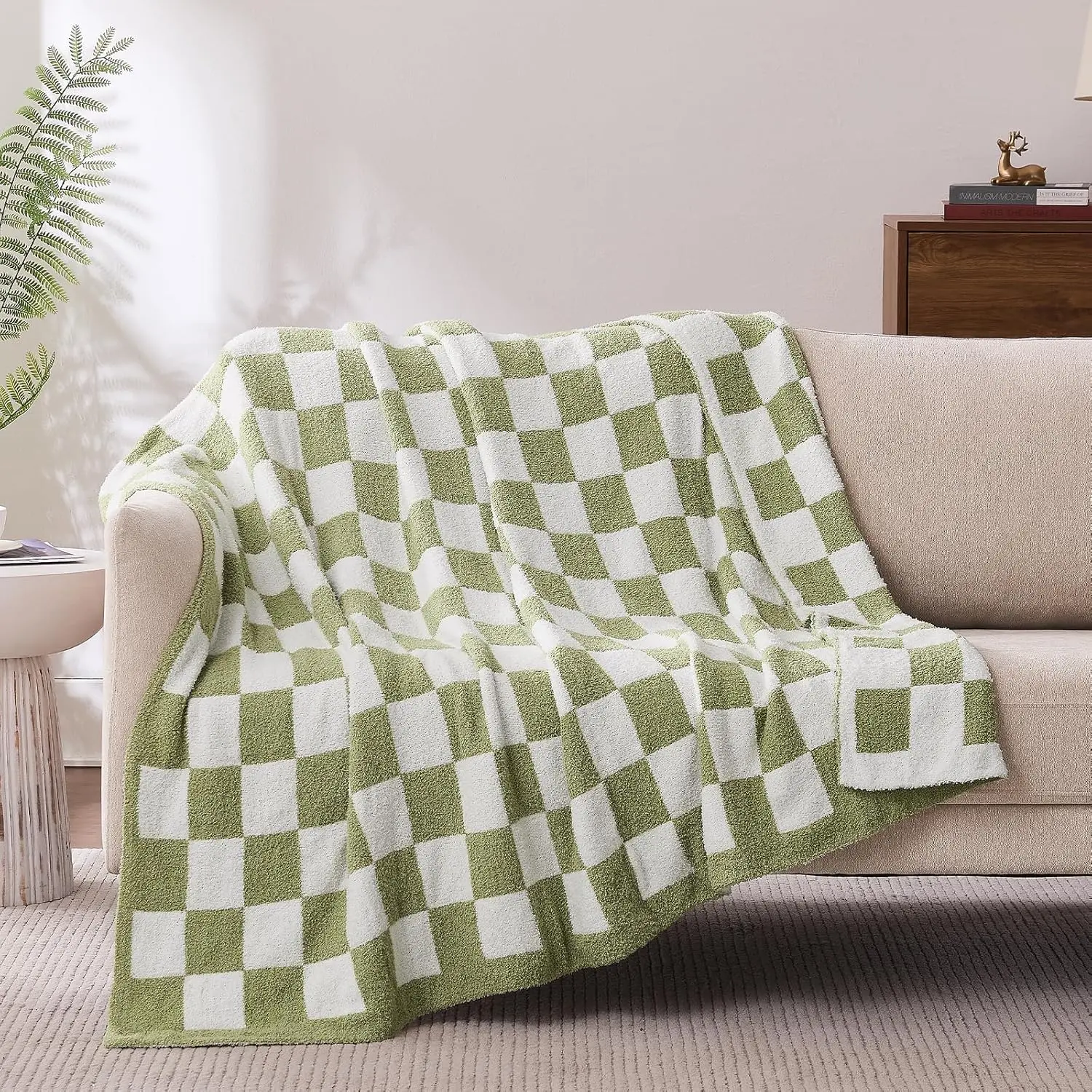 Checkered Throw Blanket, Sage Green Soft Cozy  Knitted Throw Blankets for Couch, Sofa, Bed, Chair, Warm Fuzzy Travel Picnic Lightweight  Blanket, 50x70 inches