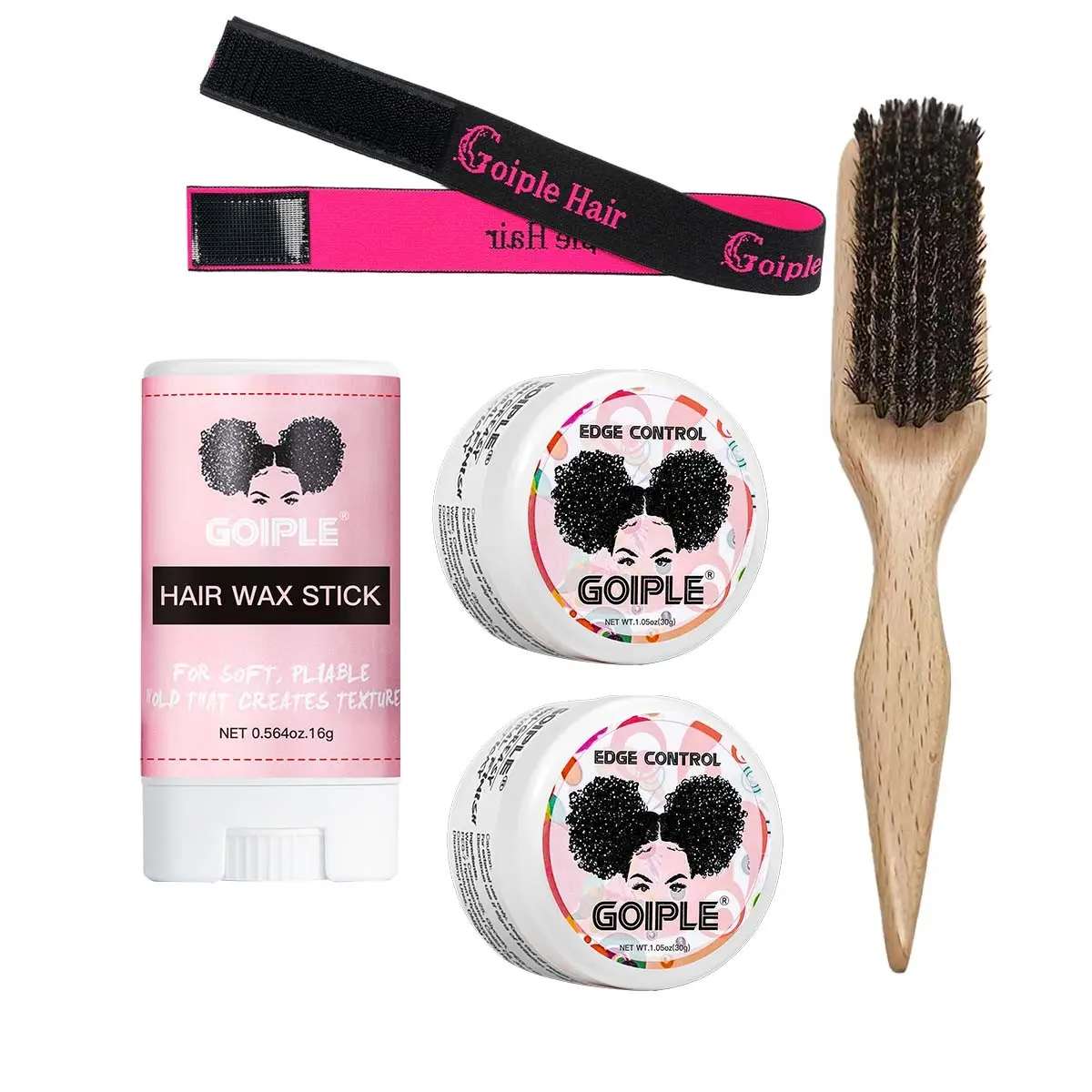 Hair Styling Kit 16g Hair Wax Stick 30g Edge Control Gel Beech Wood Brush Elastic Hair Bands for Smooth Edge & Frizz Control, Flyaway Hair Tamer