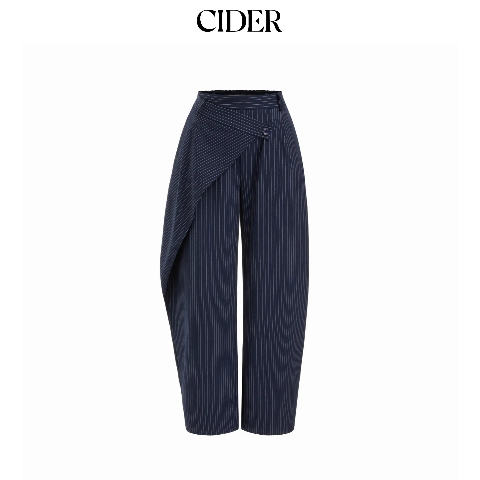 Cider Mid Rise Striped Wrap Front Barrel-leg Trousers