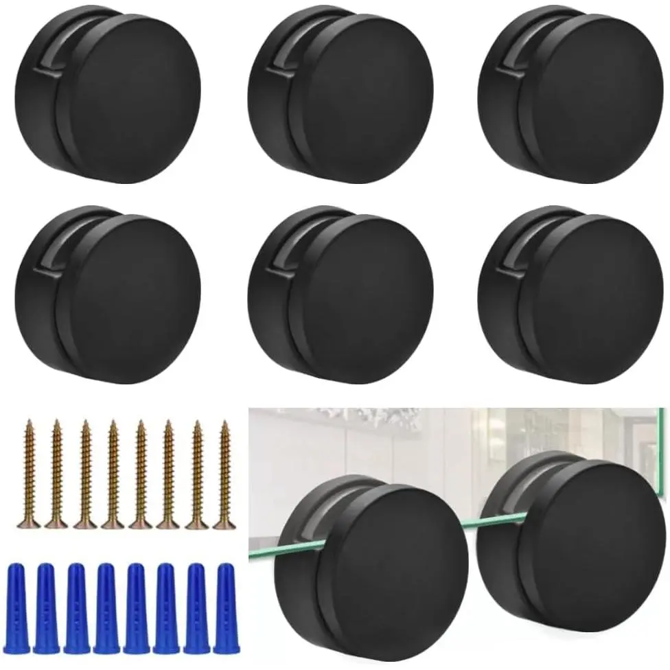 Black frameless mirror mounting hardware kit, zinc alloy mirror bracket, mirror mounting bracket, glass clamp, bathroom mirror support plate, suitable for 3-5mm thick glass