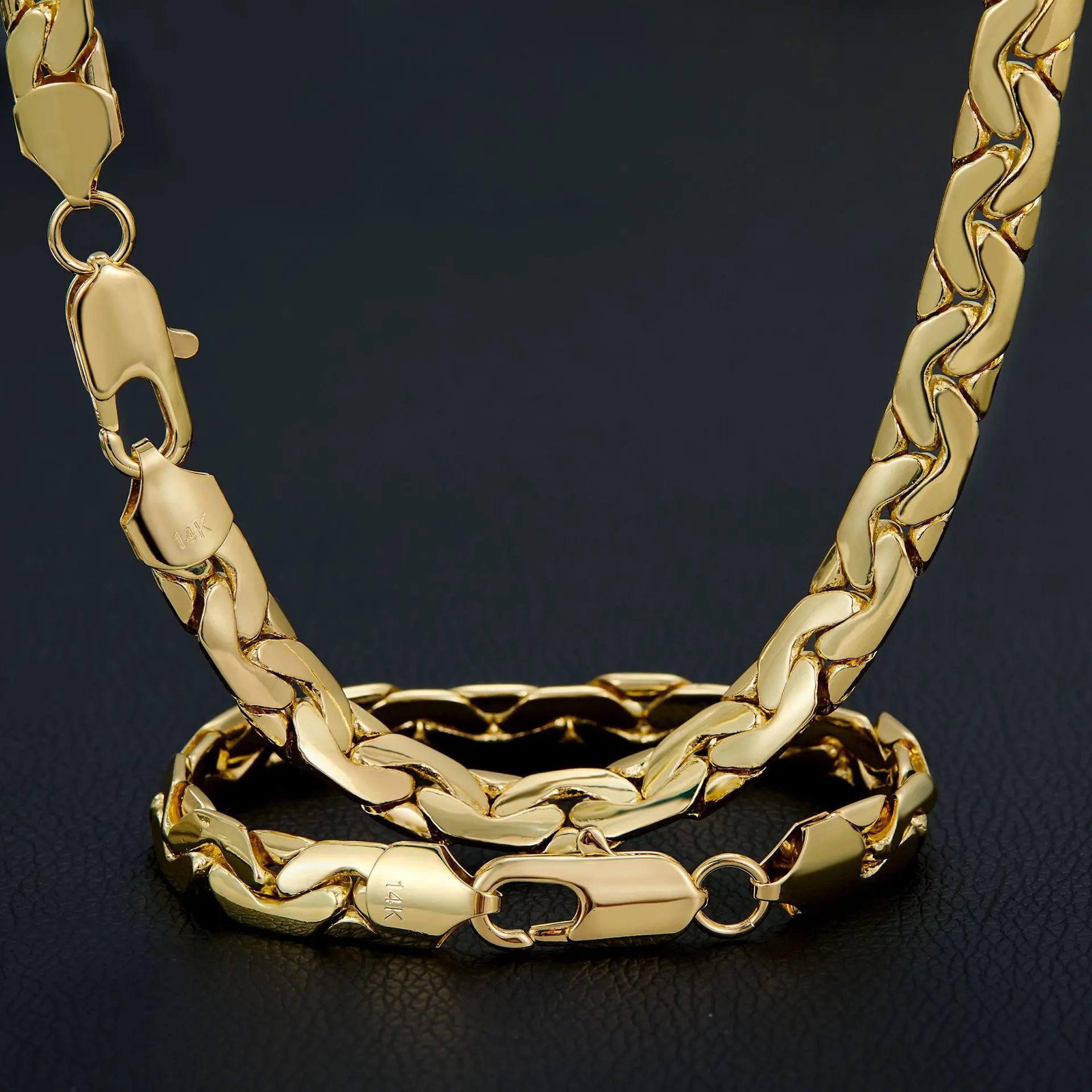 14K Gold Plated Men's Cuban Chain Necklace Titanium Steel Hip Hop Trendy Polished Gold Necklace Necklace for Men, Flat Snake Design, Smooth Shine,Father's Day Giftchains for men