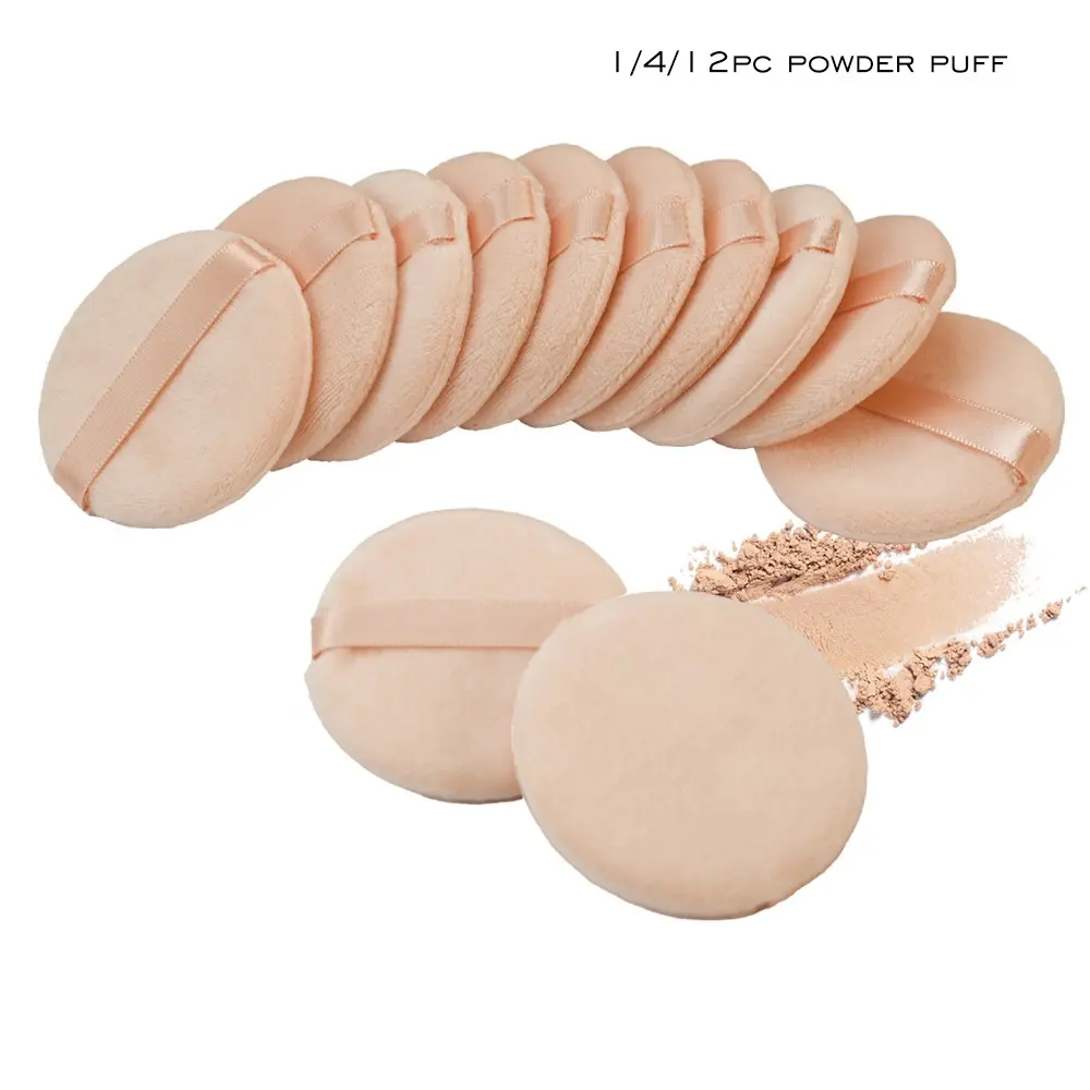1/4/12pcs Powder Puff Face Makeup Powder Puff Pads 2.36inch, Makeup Puffs Beauty Puff Velour Round Fluffy Easy Clean Powder Puff for Loose Powder Foundation