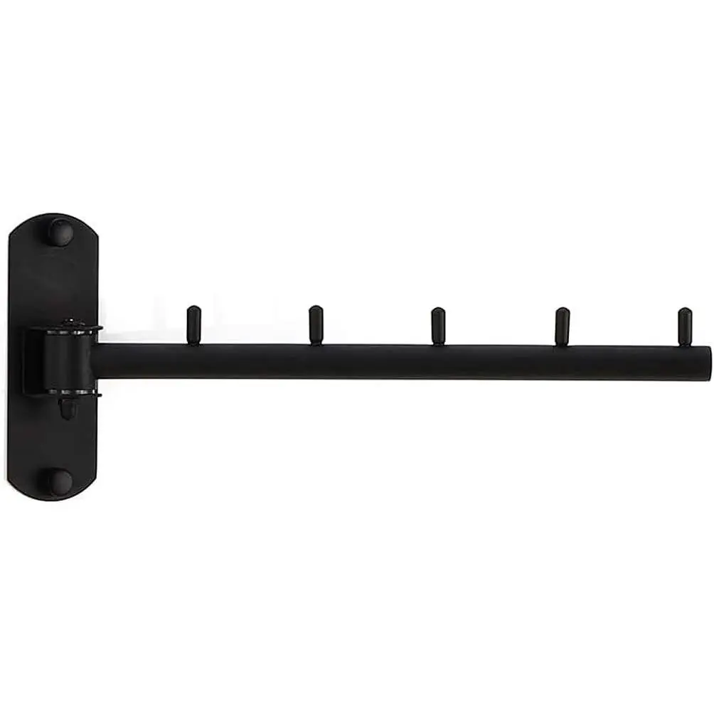 Folding Wall Mounted Clothes Hanger Rack with Swing Arm Stainless Steel Heavy Duty Coat Hook for Bathroom, Bedroom, Laundry Room - Black