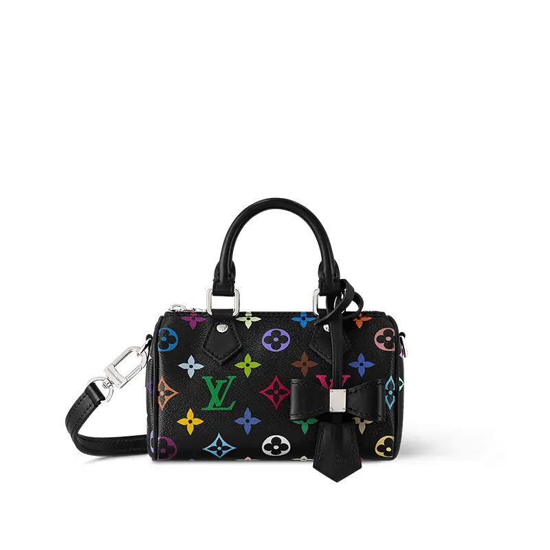 Louis Vuitton x Takashi Murakami Nano Speedy Boston Bag - 2000s, Archival, Culturally-Inspired, Expressive Fabric Women's Handbags, Detachable Adjustable Strap, Black Coated Canvas, Unisex Compatible, 2000S Women's Handbags