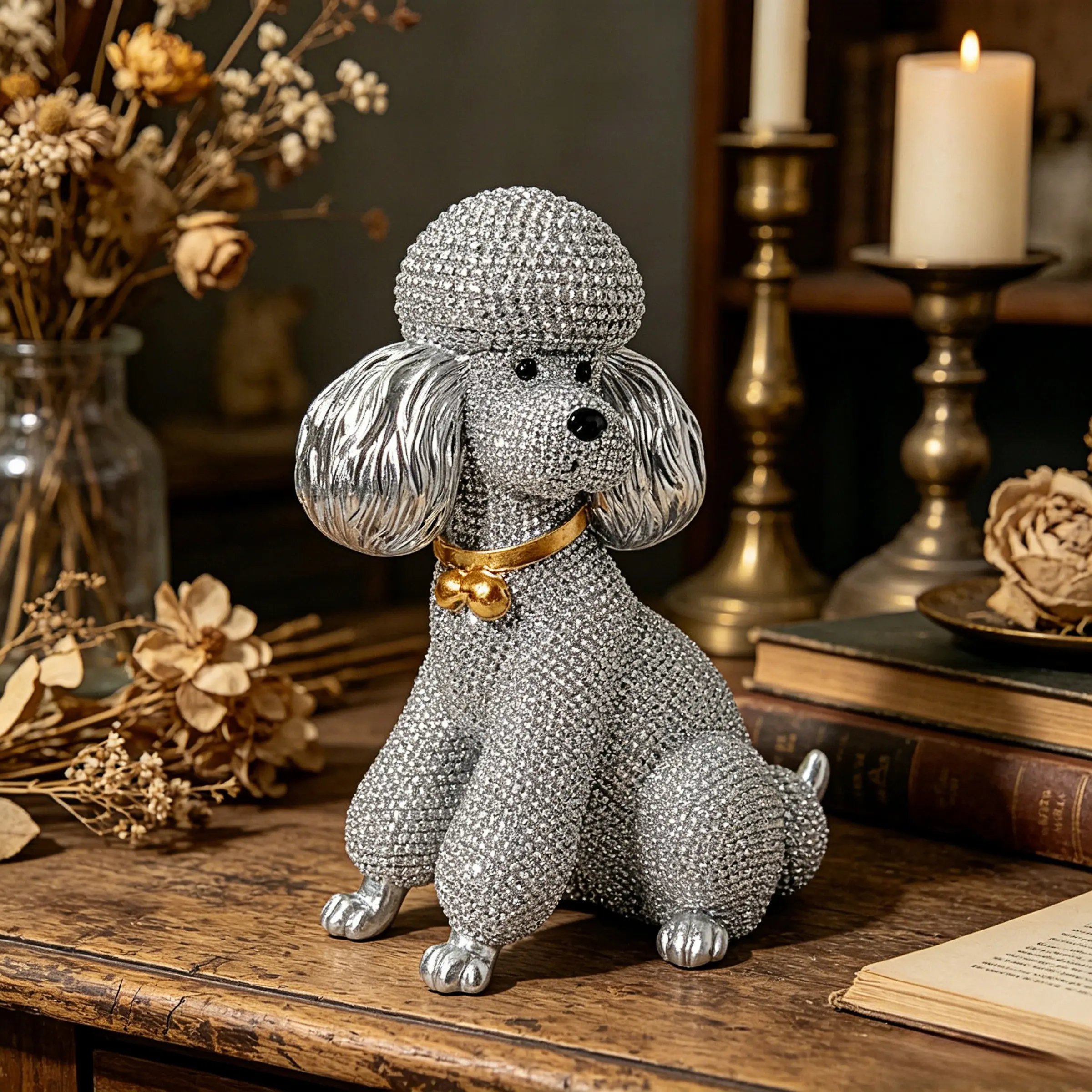 Resin Poodle Ornament, Resin Animal Ornaments, Decor Figurine, Elegant Dog Sculpture for Home Office Desk Decor, Perfect Gift for Dog Lovers, Thanksgiving Christmas Present