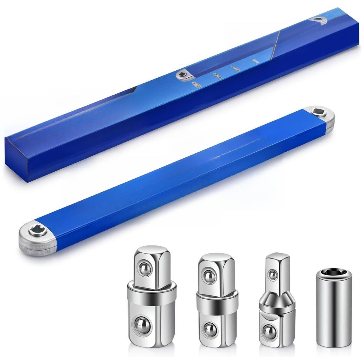 Offset Extension Wrench, Zero Degree Ratchet Extension Set, Includes 1/2", 1/4" & 3/8" Drive Adapters, Universal Ratchet Extensions for Tight Space, Wrench Extend Rod