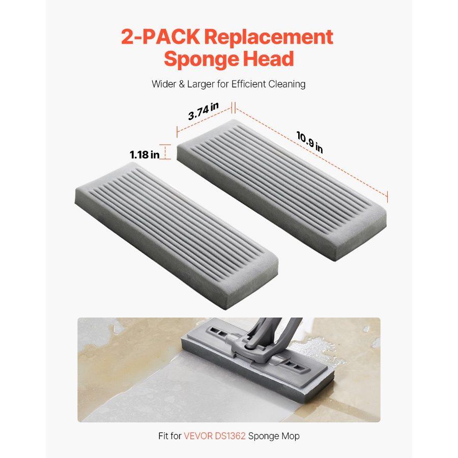 VEVOR Sponge Mop Replacement, 2-Piece, High Density Wider PU Sponge Mop Head Replacement with Hook Loop, High Absorbency Head Replacement for VEVOR DS1362 Sponge Mop, Fit for Various Floors VEVOR Sponge Mop Replacement, 2-Piece, High Density Wider PU Sponge Mop Head Replacement with Hook Loop, High Absorbency Head Replacement for VEVOR DS1362 Sponge Mop, Fit for Various Floors