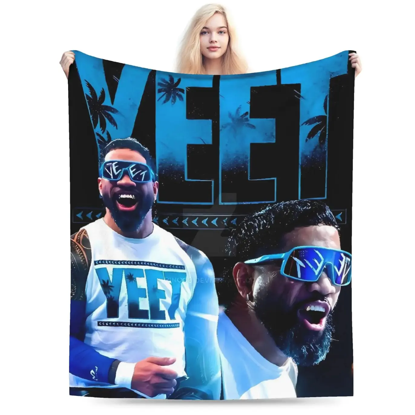 JEY YEET USO Wrestling Plush Flannel Blanket Soft Cozy Throw Ultra Warm Bed Sofa Living Room Decor Cartoon Sports Entertainment Fan Gift for Kids Teens Boys Girls Lightweight Travel Blanket