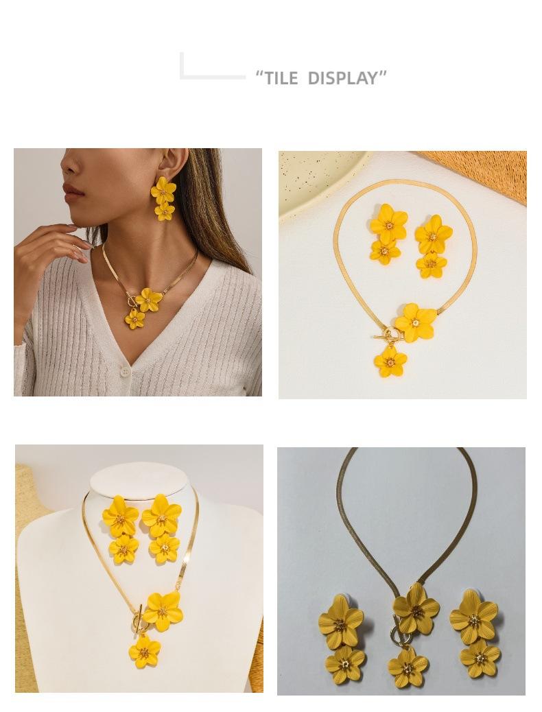 New Chinese-style trendy large flower necklace - High-end spray-painted flower pendant jewelry set