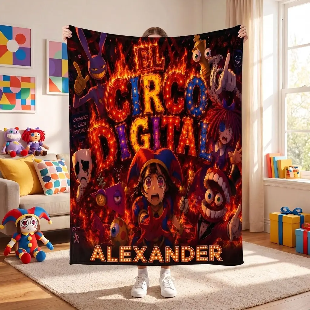 Amazing Digital Circus Flame-Print Blanket, Collectible for Animation Fans, Living Room Sofa Throw, Office Nap Blanket, Merchandise