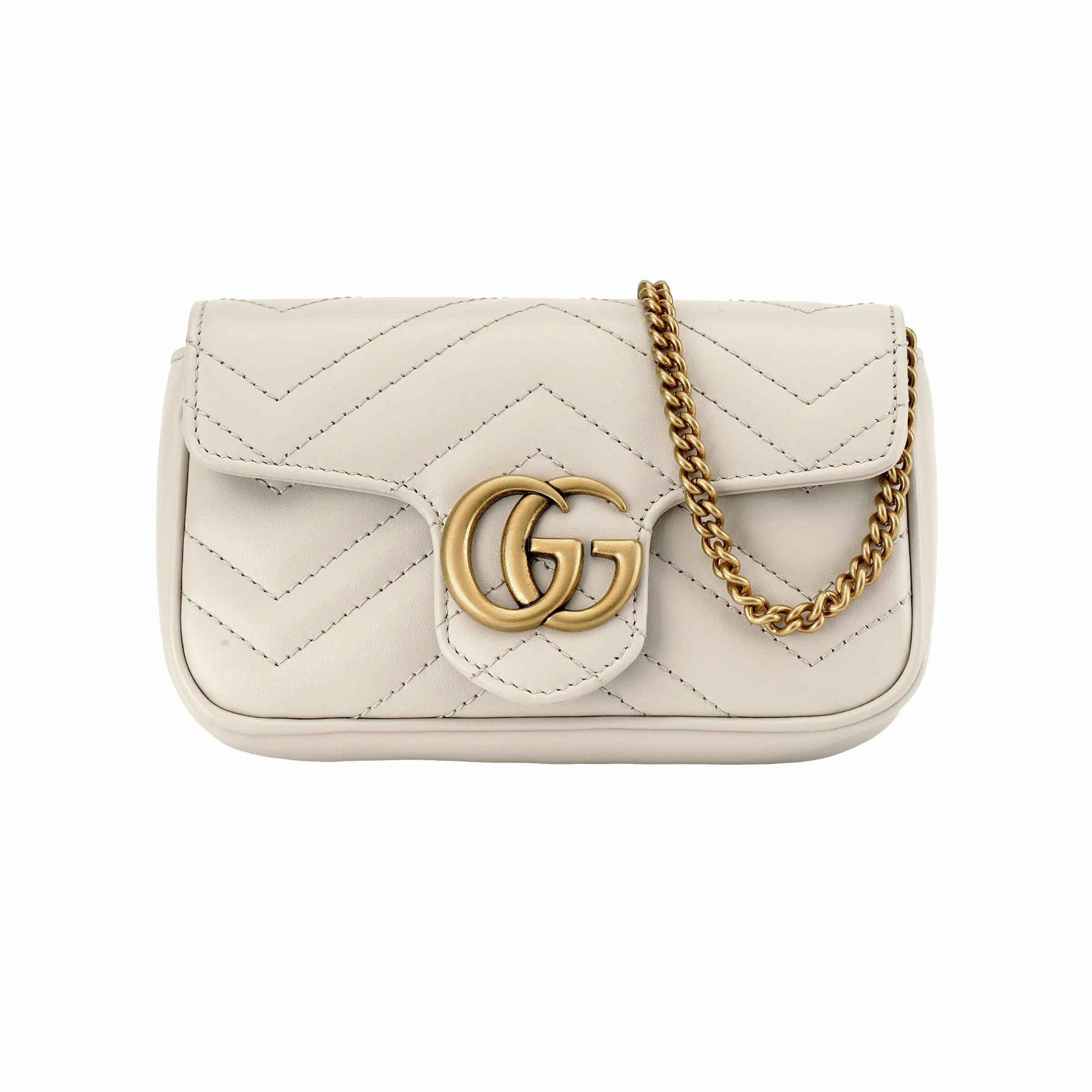 Gucci GG Marmont Distressed Double-G Logo Quilted Leather Crossbody Bag for Women, Ultra-Mini, Light Gray