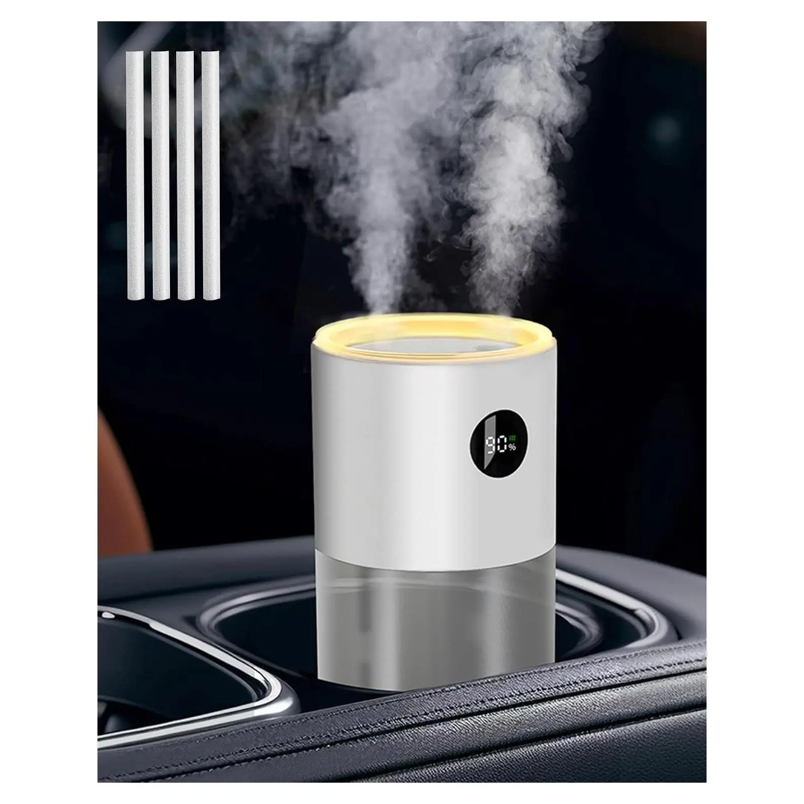 Portable Mini Humidifier, 3000mAh Rechargeable, Digital Display, Dual Spray, 2-4H Timer, 20dB Quiet, Night Light for Car Cup Holder, Baby, Kids, Bedroom, Office, Desktop, TravelGift