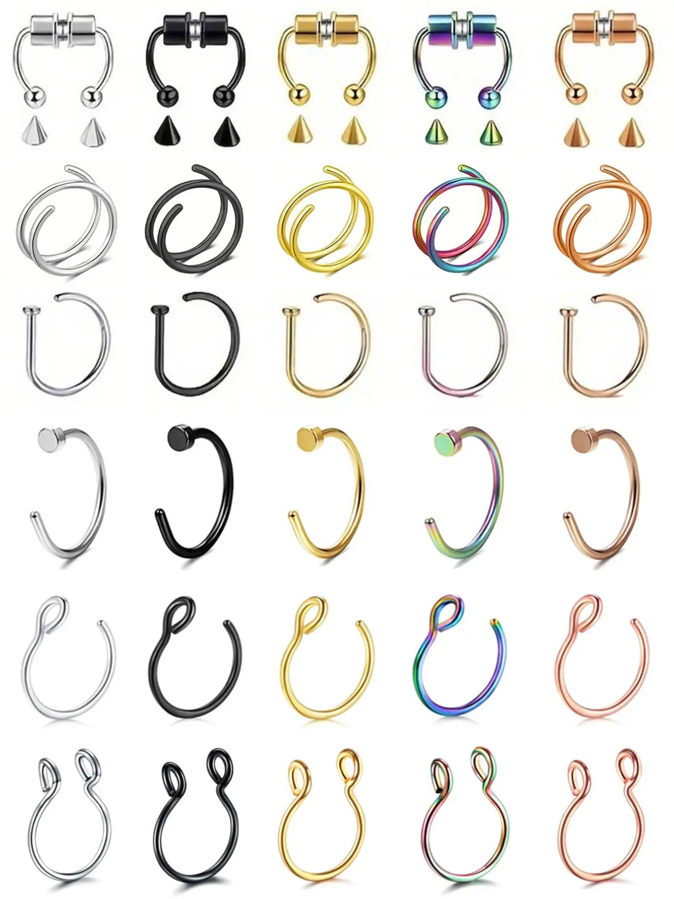 20g Stainless Steel Hoop Earrings, Clip on Earrings, Lip Ring, Nose Ring, Septum Ring, Piercing Jewelry, 30pcs Set, Hypoallergenic, Gift Choice