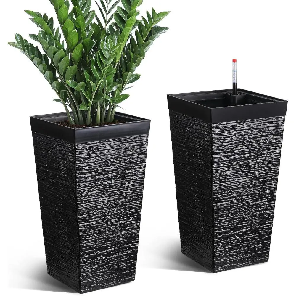 Gaomon 22.5" Tall Planter Set of 2, Outdoor Planter, Large White Planters for Indoor & Outdoor, self Watering planters with Water Level Monitor & Removable Tray