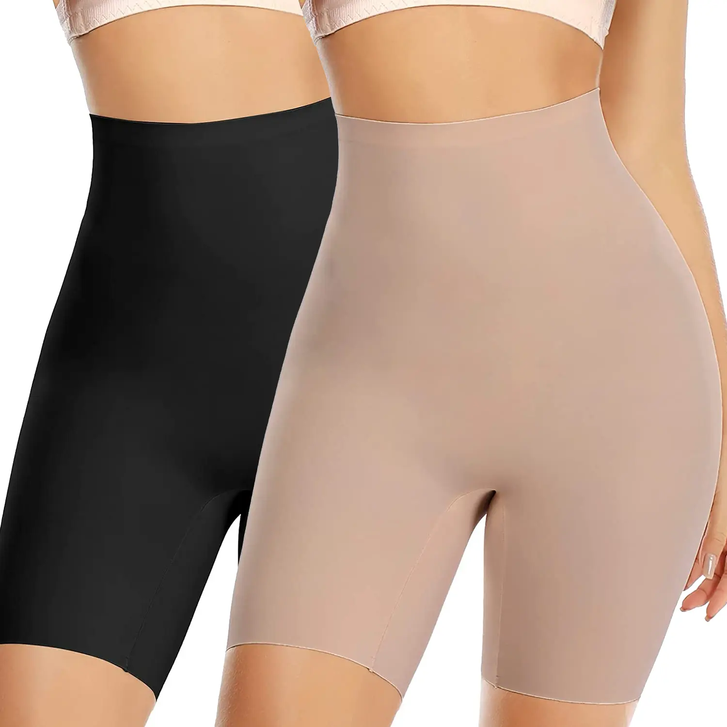 Women's Silky Smooth Nylon Fabric High-Waisted Compression Shapewear Tummy Control Boyshorts - Casual Under-Dress Girdle Slip Shorts, Lightweight, Minimalist, Fitted, Ladies