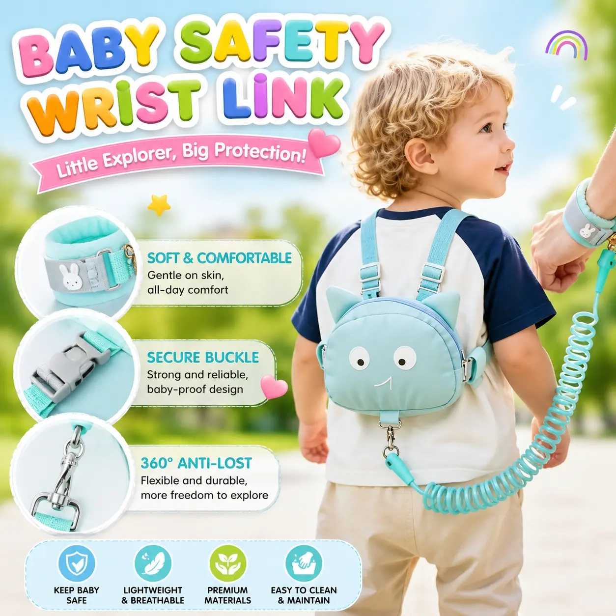 1pc anti-lost backpack, anti-lost leash, with a cute cartoon design, is a great teaching tool and early education material for helping boys and girls practice walking on their own.