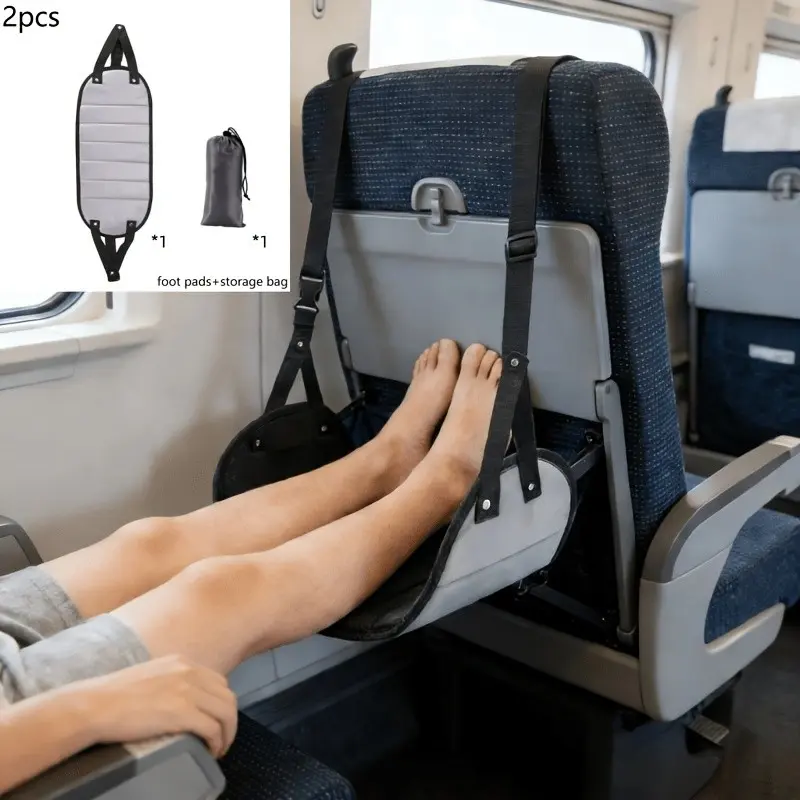 2 Piece Travel Foot Rest Set, Adjustable Foot Pad with Storage Bag, Long Distance Travel Foot Hammock, Business Trip Office Comfort