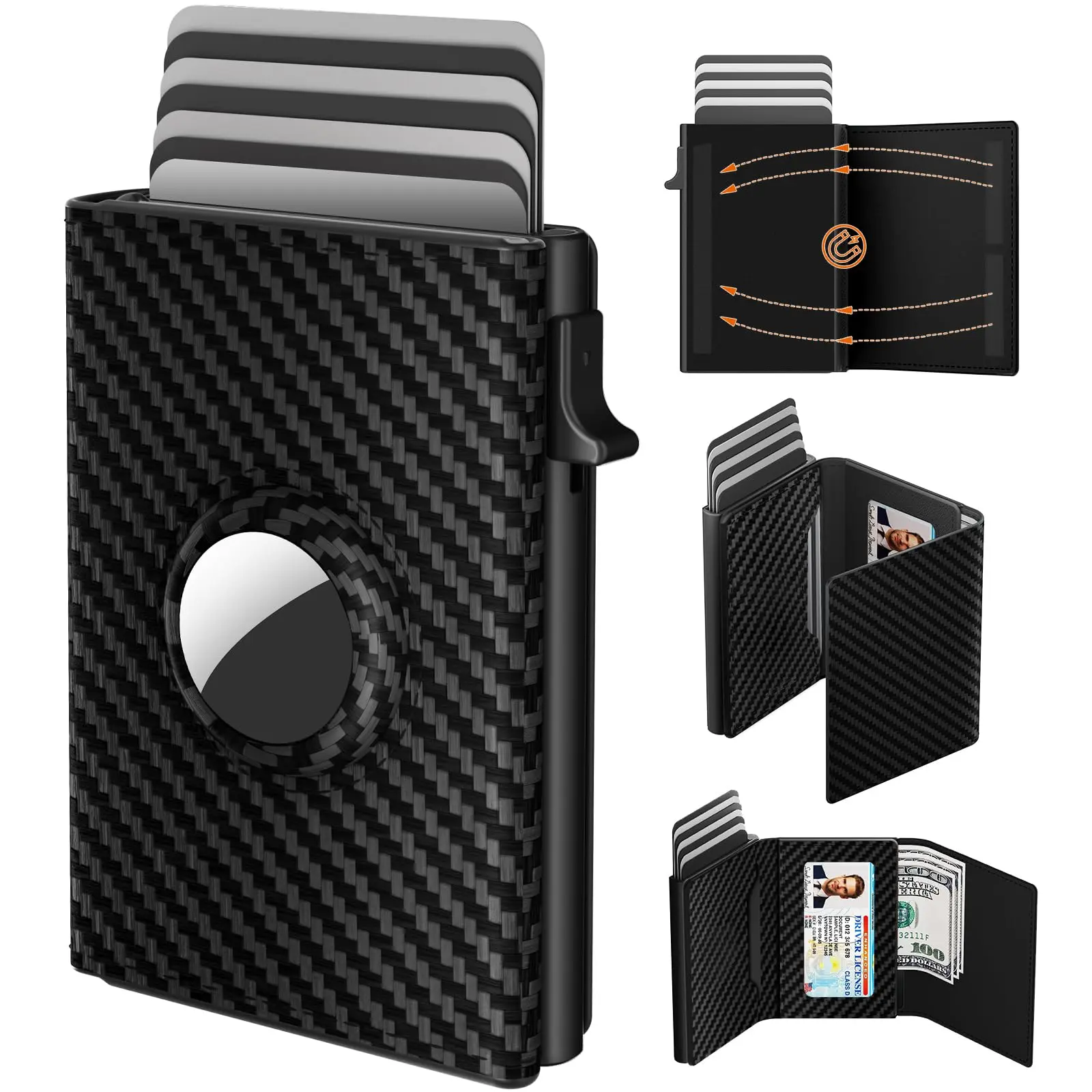Mens Slim Leather Card Holder Wallet, RFID Blocking Smart Minimalist Wallet, 9-14 Card Capacity, ID Window & Cash, Pop Up Card Wallet, Gifts for Men Rfid Theft Proof Secure Card Storage Mens Wallet