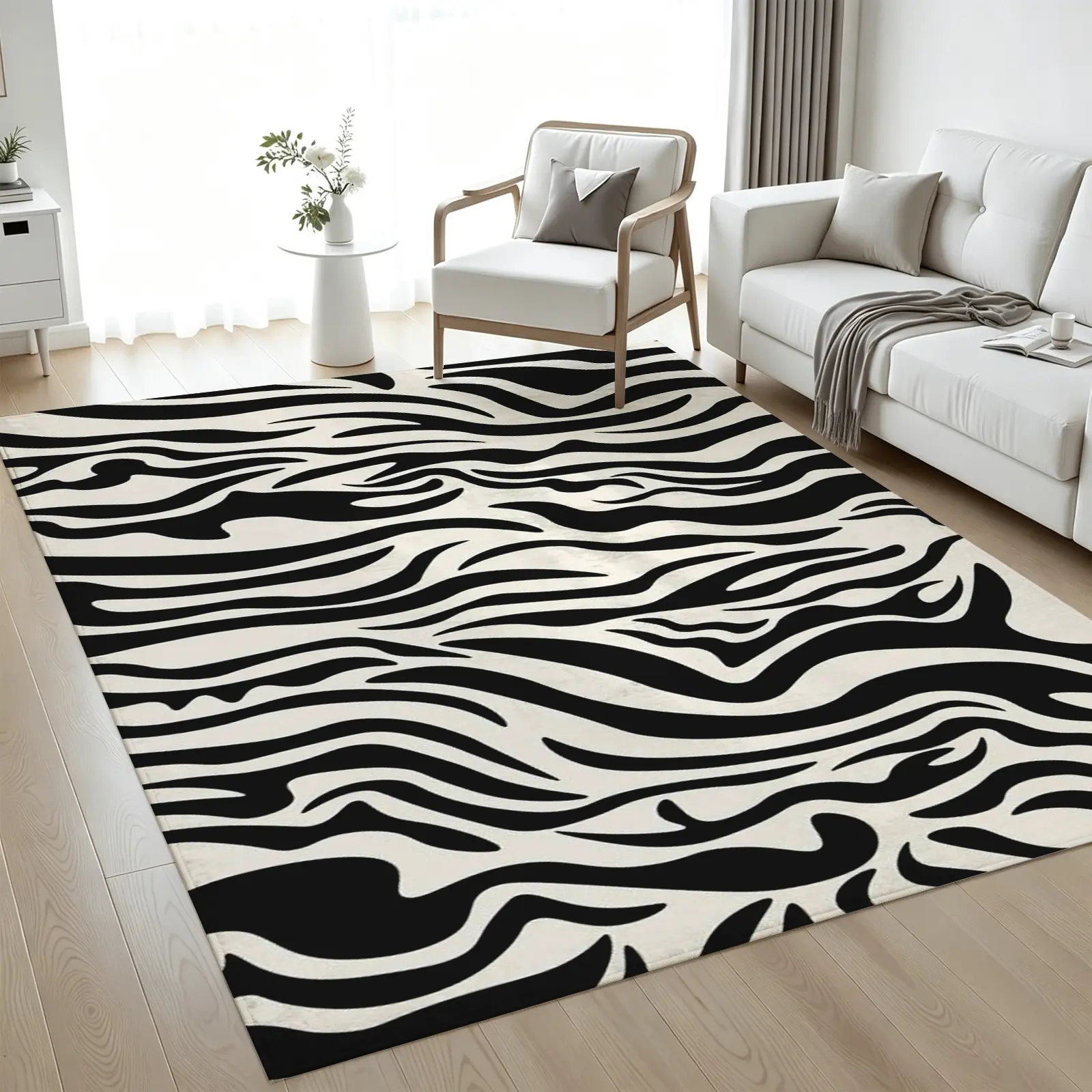 Classic Black and White Zebra Stripe Area Rug, Soft Low-Pile Non-Slip Machine Washable Carpet, Modern Bold Room Decor for Living Room Bedroom Dining Room Office Workspace, Perfect New Home Housewarming Gift