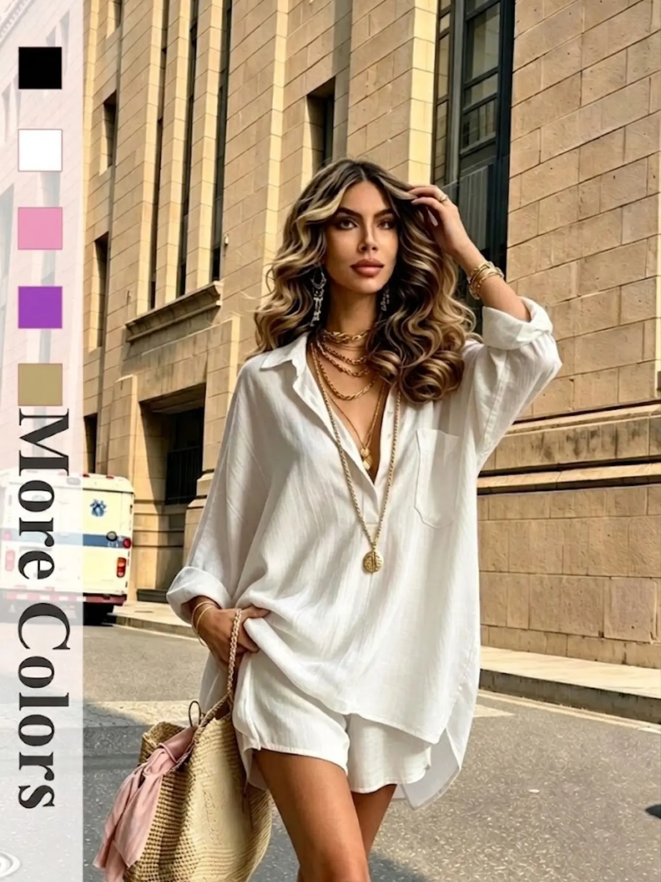 2026 New Women's Summer Fashion Set, Casual Loose-Fit Short Sleeve Shirt & Shorts, Breathable Lightweight Beachwear, Daily Wear Two-Piece Minimalist Basic