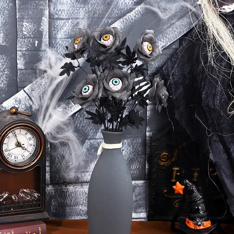 Halloween Gothic Eye Flower Arrangement, Realistic Dark Style Desk Decor, Creative Fake Flowers for Party Decoration, Model 00045