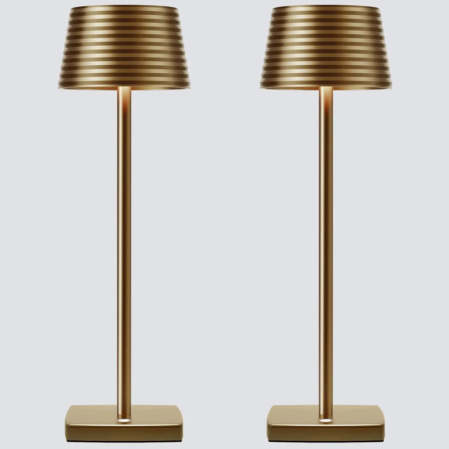 2-Pack Black Metal Cordless Rechargeable LED Table Lamps - Touch Control, 3-Color Stepless Dimmable, IP54 Rated Waterproof Portable Battery Operated for Outdoor Dining, Home Decor (Titanium)