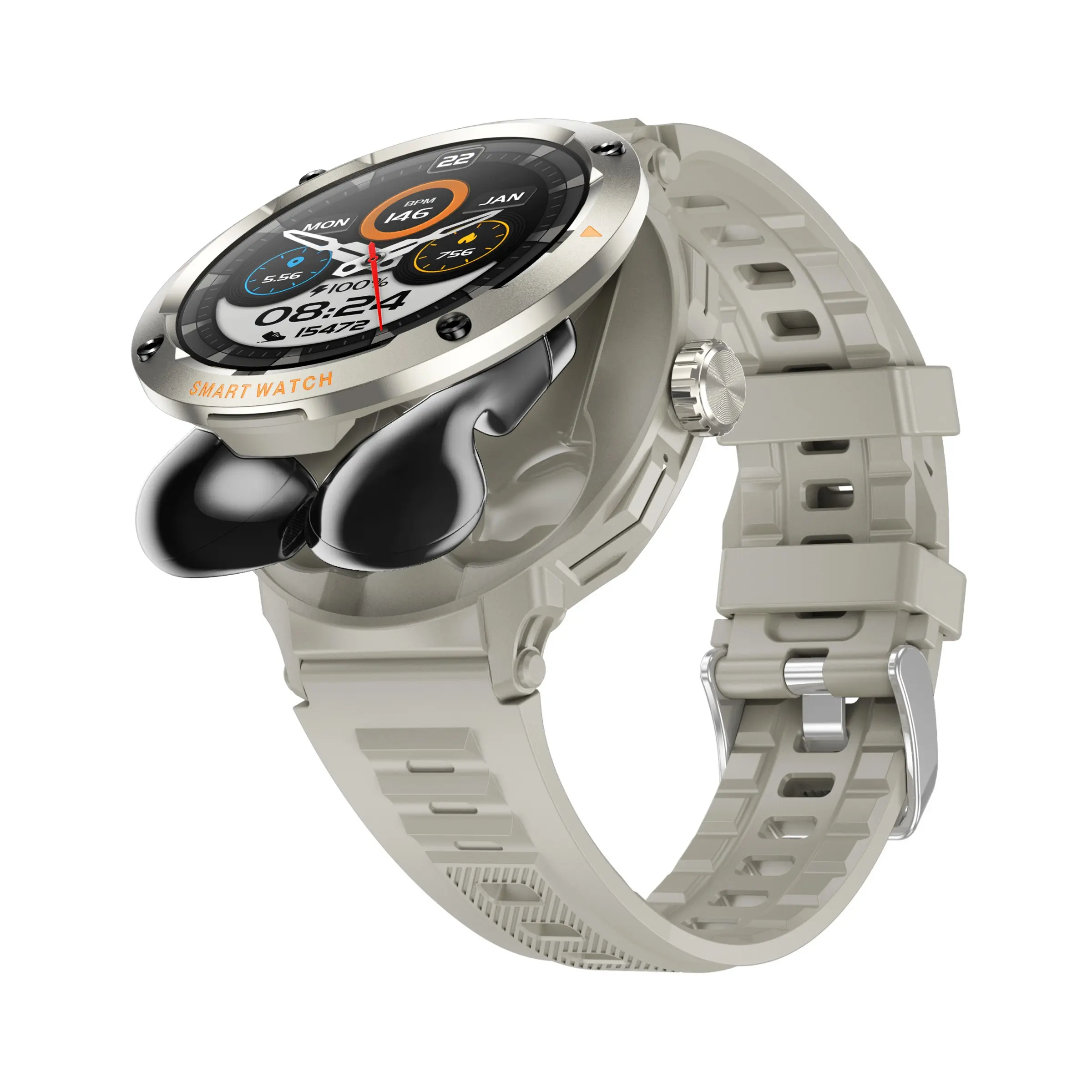 2-in-1 Smart Watch with Wireless Earbuds, NFC BT Calling Smartwatch, HD Touchscreen Fitness Tracker, Compatible with Android & iPhone