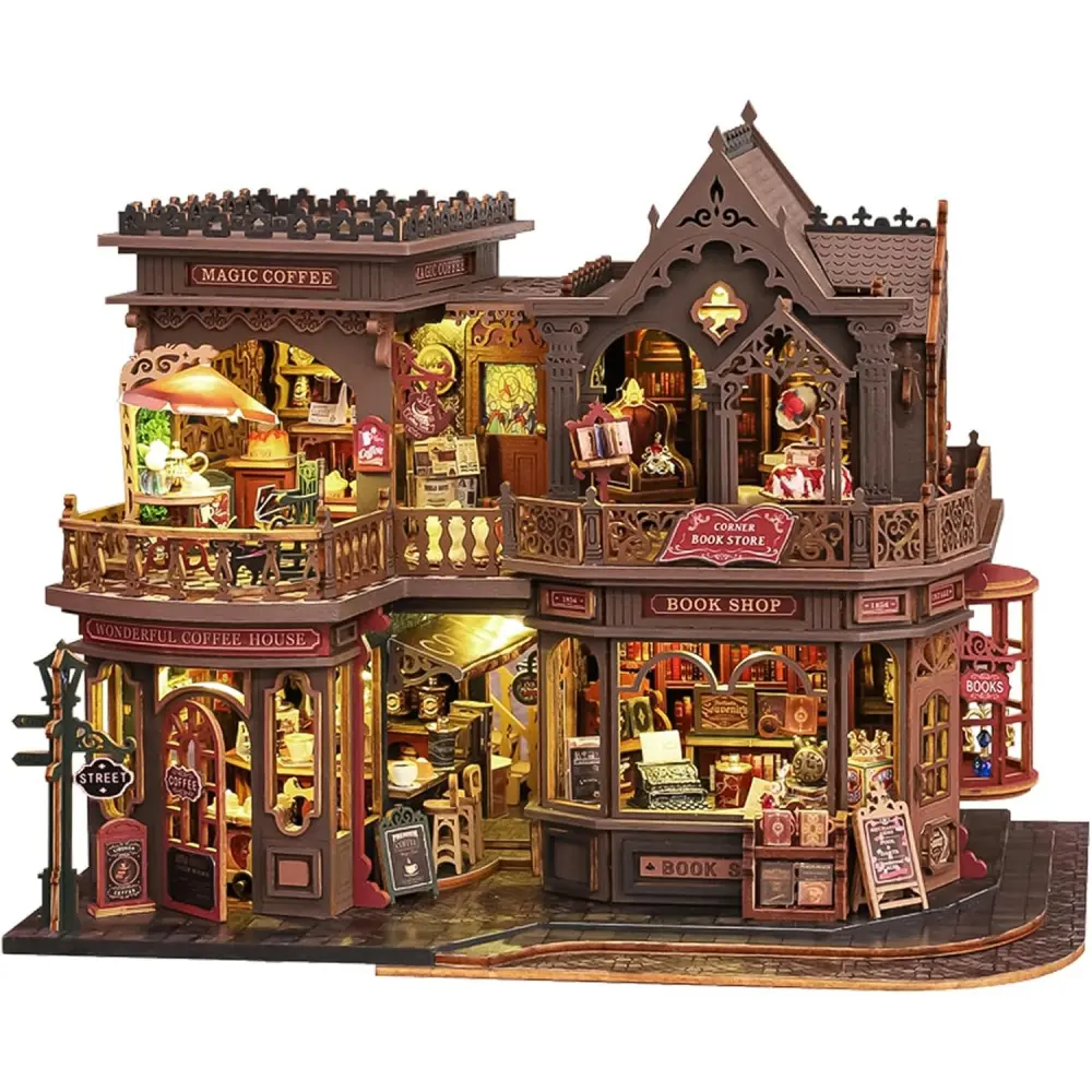 Spilay DIY Miniature House Kit for Adults, Miniature Dollhouse Kit | Equipped With Warm Lights & Music Box, Wooden Craft Building Set for Bookshelf Decor & Home Display, Creative Present for DIY Hobbyists