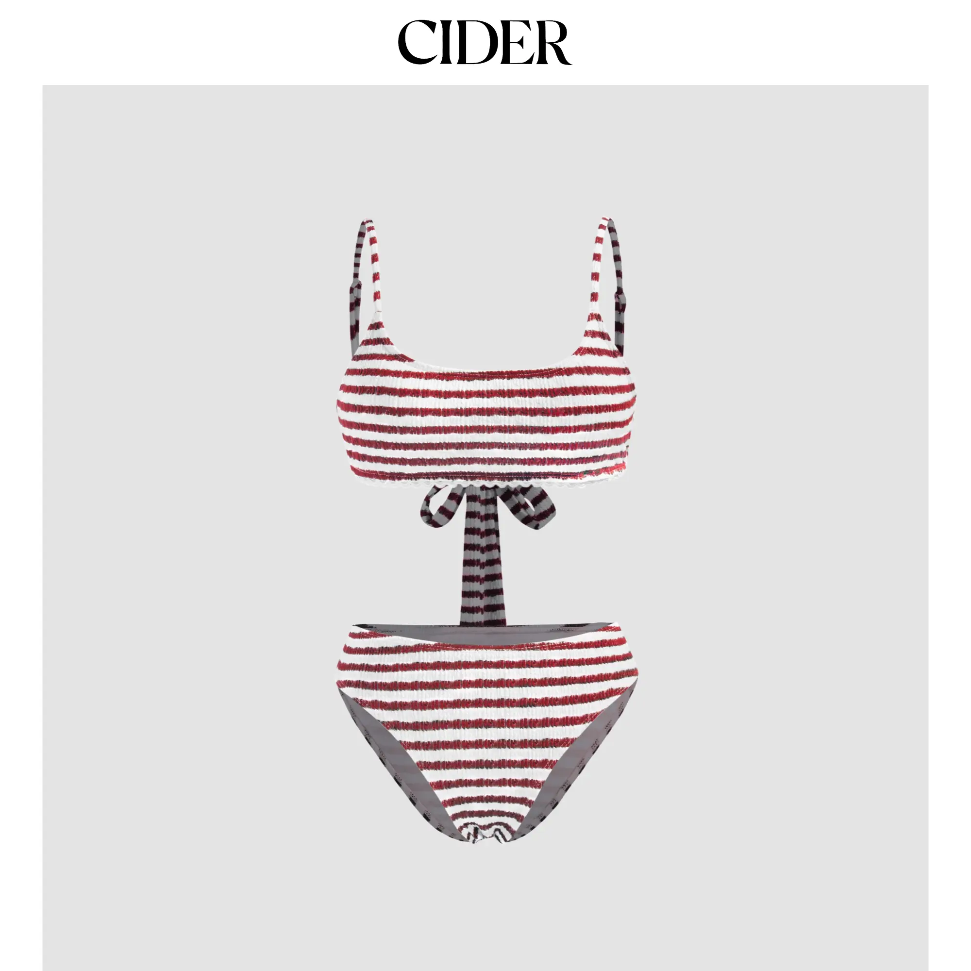 Cider U-neckline Striped Texture Bikini Swimsuit