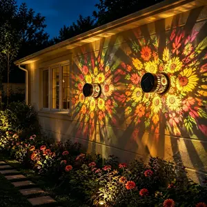 2pcs Solar Outdoor Wall Lights, Sunflower Projection Lanterns, Solar Wall Lamp, Iron Lattice Design, Garden & Patio Decor, Energy Efficient Lighting