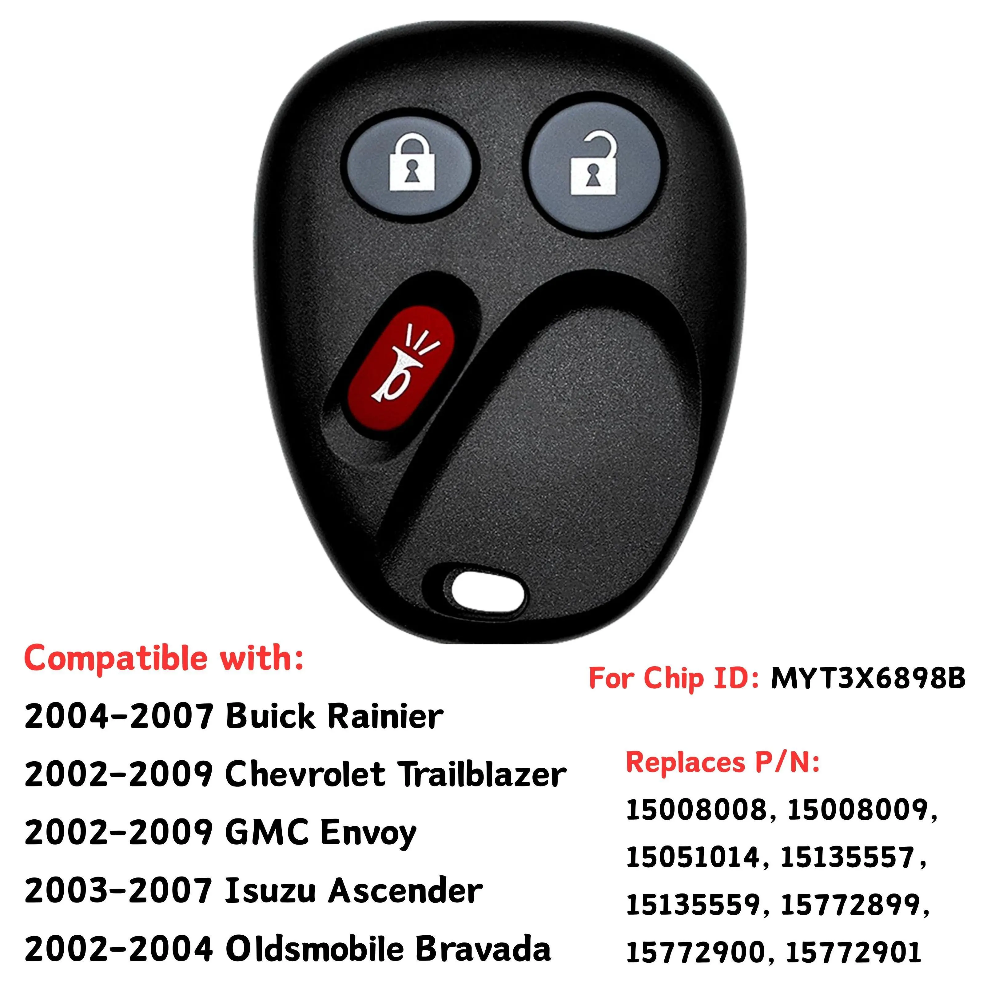 Lopixa Key Fob Replacement for 2002-2009 Chevy Trailblazer & GMC Envoy/ 03-07 Isuzu Ascender/ 04-07 Buick Rainier/ 02-04 Oldsmobile Bravada Car Keyless Entry Remote Control, MYT3X6898B, 3 Btn