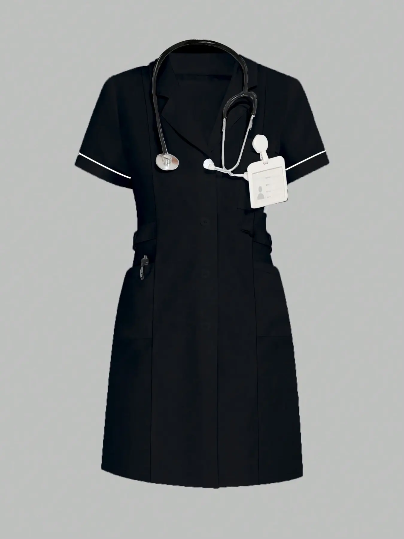 Simple Collar Long Sleeve Solid Lab Coat, and Loose Fit, Campus Experiment Dress, Daily Commute Role Play Jacket